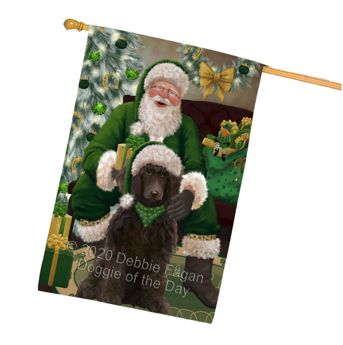 Christmas Irish Santa with Gift and Poodle Dog House Flag FLG66729