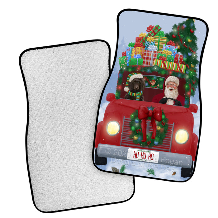 Christmas Honk Honk Red Truck Here Comes with Santa and Poodle Dog Polyester Anti-Slip Vehicle Carpet Car Floor Mats  CFM49810