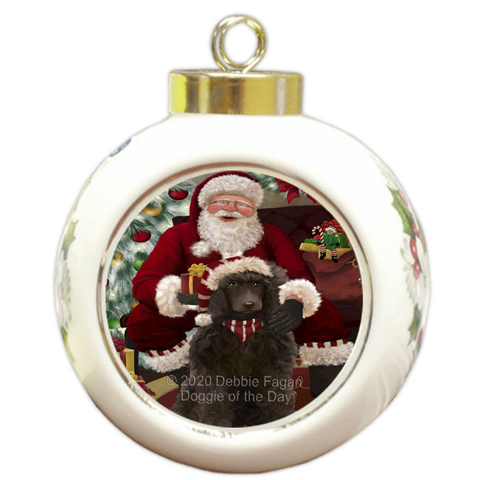 Santa's Christmas Surprise Poodle Dog Round Ball Christmas Ornament RBPOR58056