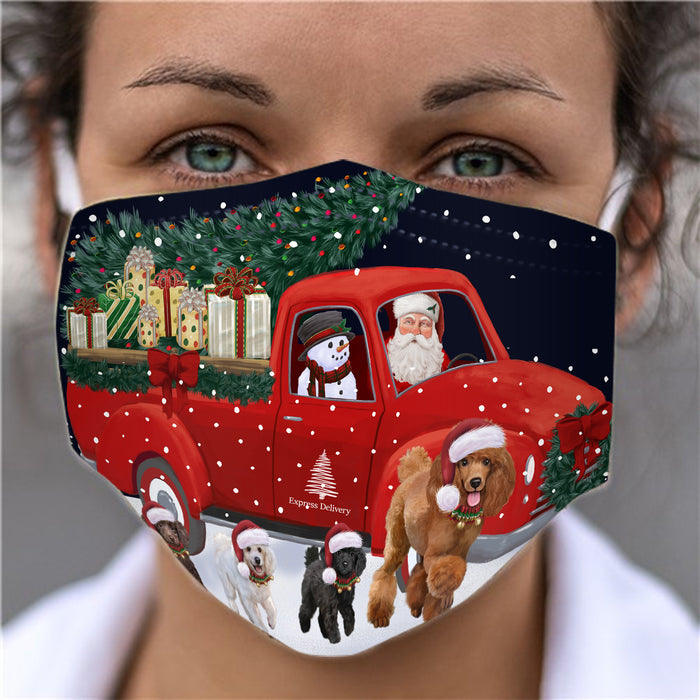 Christmas Express Delivery Red Truck Running Poodle Dogs Face Mask FM49888