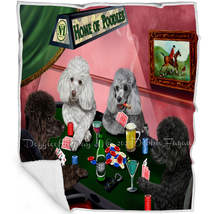 Home of Poodles 4 Dogs Playing Poker Blanket