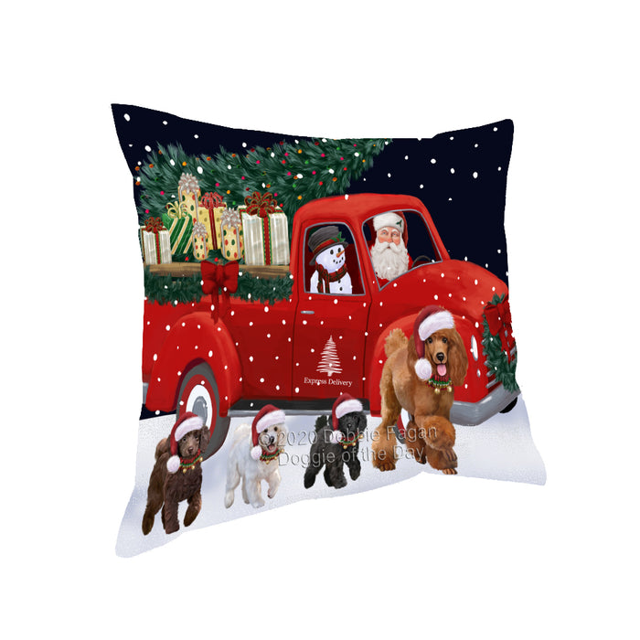 Christmas Express Delivery Red Truck Running Poodle Dogs Pillow PIL86160