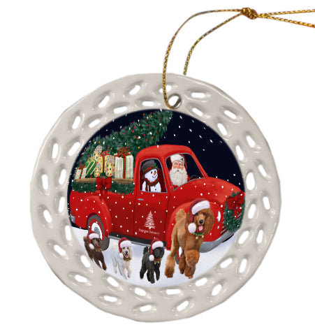Christmas Express Delivery Red Truck Running Poodle Dog Doily Ornament DPOR59288