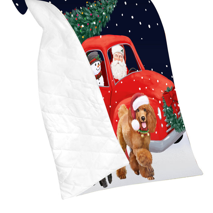Christmas Express Delivery Red Truck Running Puggle Dogs Lightweight Soft Bedspread Coverlet Bedding Quilt QUILT60016