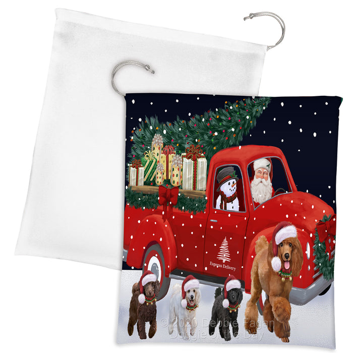 Christmas Express Delivery Red Truck Running Poodle Dogs Drawstring Laundry or Gift Bag LGB48921