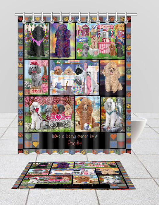Love is Being Owned Poodle Dog Grey Bath Mat and Shower Curtain Combo