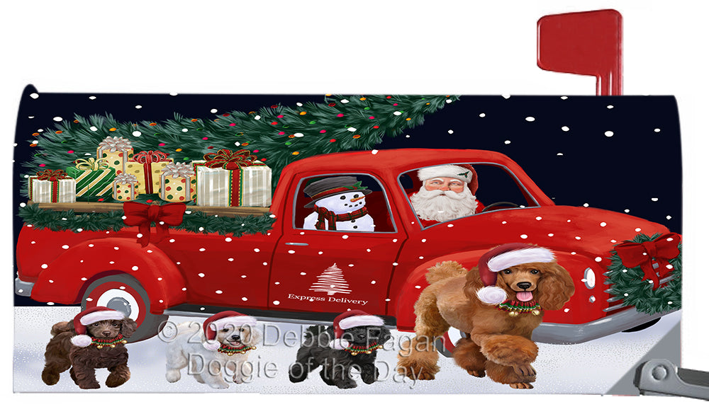 Christmas Express Delivery Red Truck Running Poodle Dog Magnetic Mailbox Cover Both Sides Pet Theme Printed Decorative Letter Box Wrap Case Postbox Thick Magnetic Vinyl Material
