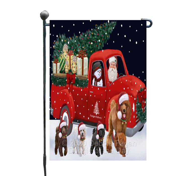 Christmas Express Delivery Red Truck Running Poodle Dogs Garden Flag GFLG66485