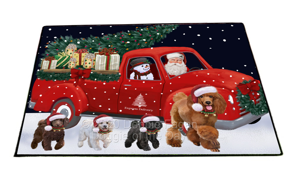 Christmas Express Delivery Red Truck Running Poodle Dogs Indoor/Outdoor Welcome Floormat - Premium Quality Washable Anti-Slip Doormat Rug FLMS56680