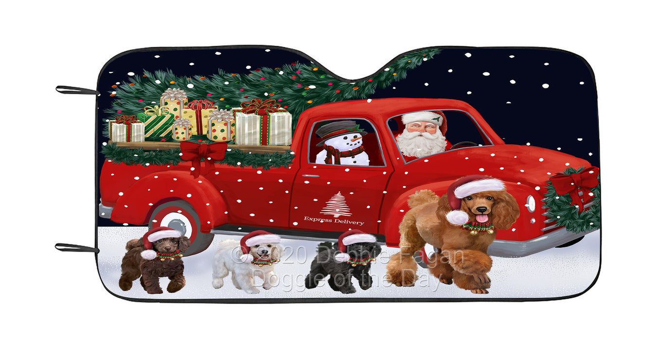 Christmas Express Delivery Red Truck Running Poodle Dog Car Sun Shade Cover Curtain