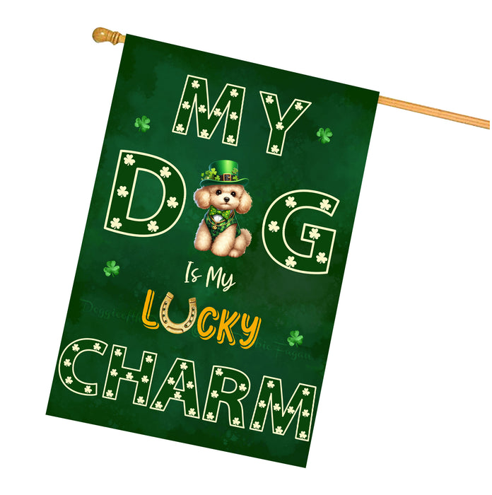 St. Patrick's Day Poodle Irish Dog House Flags with Lucky Charm Design - Double Sided Yard Home Festival Decorative Gift - Holiday Dogs Flag Decor - 28"w x 40"h