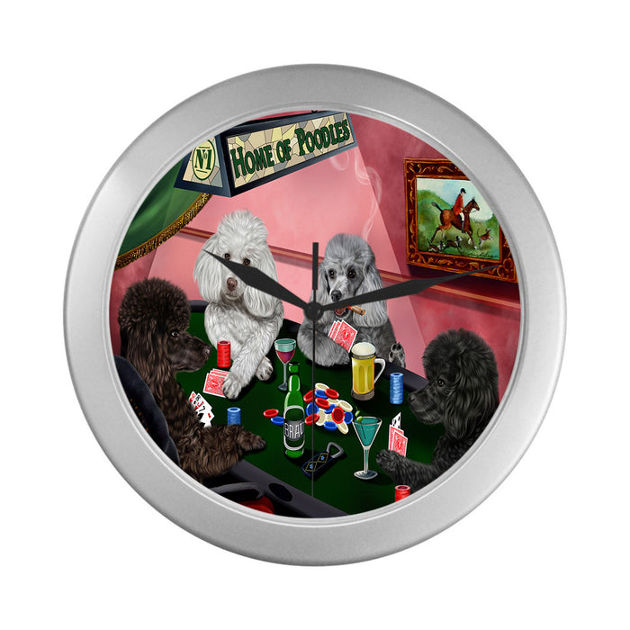 Home of Poodle Dogs Playing Poker Silver Wall Clocks