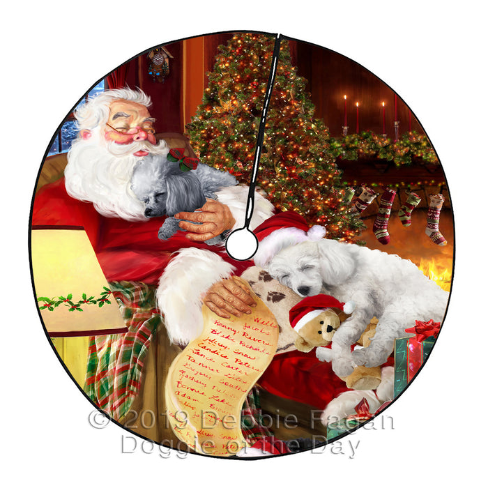 Santa Sleeping with Poodle Dogs Christmas Tree Skirt