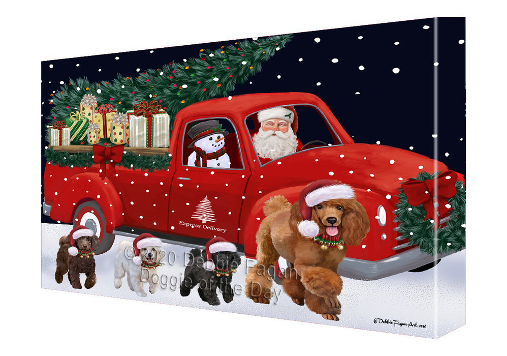 Christmas Express Delivery Red Truck Running Poodle Dogs Canvas Print Wall Art Décor CVS146267