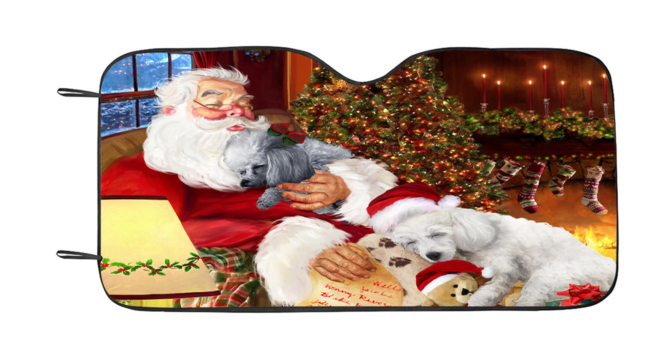 Santa Sleeping with Poodle Dogs Car Sun Shade