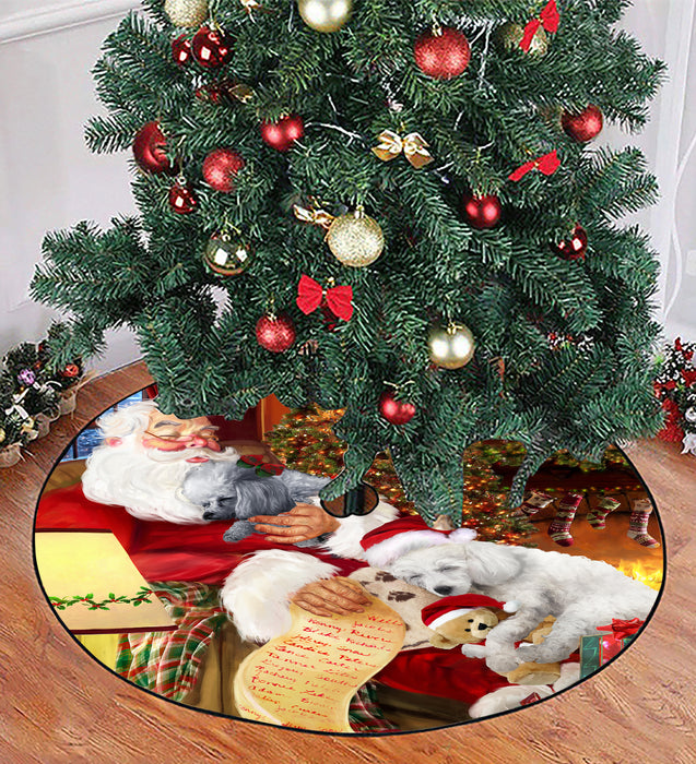 Santa Sleeping with Poodle Dogs Christmas Tree Skirt