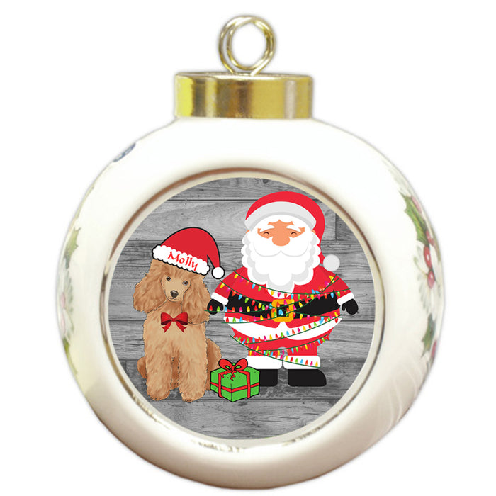 Custom Personalized Poodle Dog With Santa Wrapped in Light Christmas Round Ball Ornament