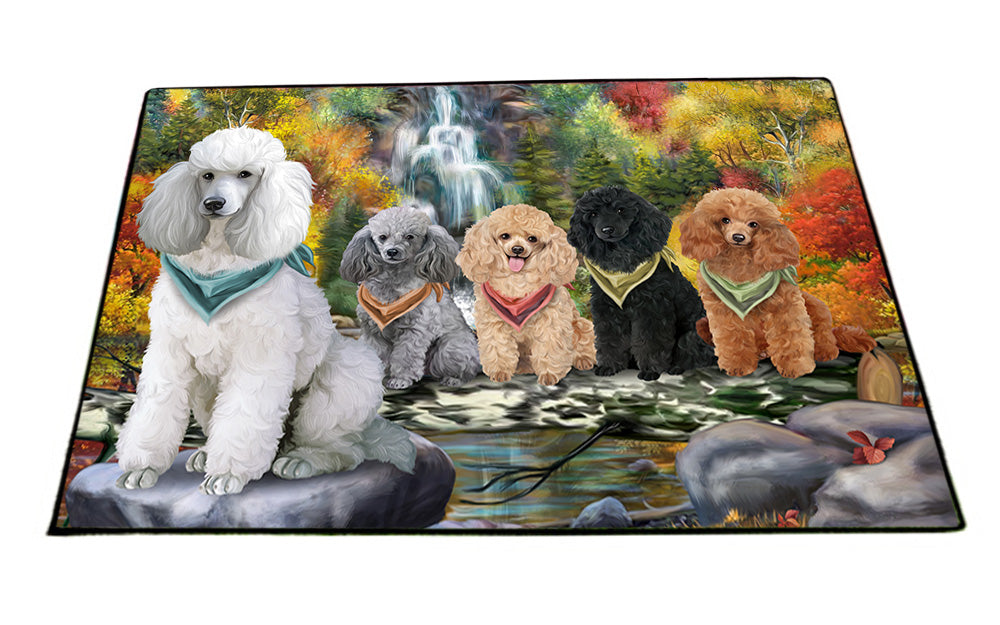 Scenic Waterfall Poodles Dog Floormat FLMS49923