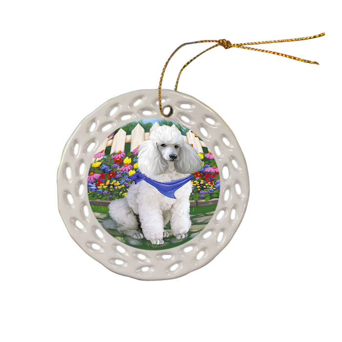 Spring Floral Poodle Dog Ceramic Doily Ornament DPOR50205