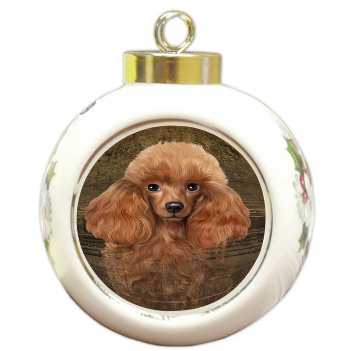 Rustic Poodle Dog Round Ball Christmas Ornament RBPOR50582