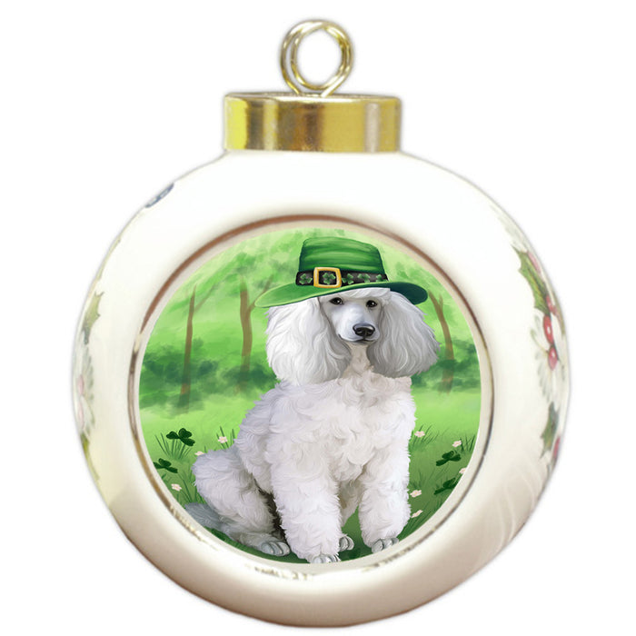 St. Patricks Day Irish Portrait Poodle Dog Round Ball Christmas Ornament RBPOR49353