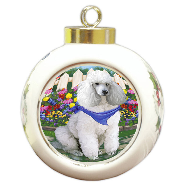 Spring Floral Poodle Dog Round Ball Christmas Ornament RBPOR50205