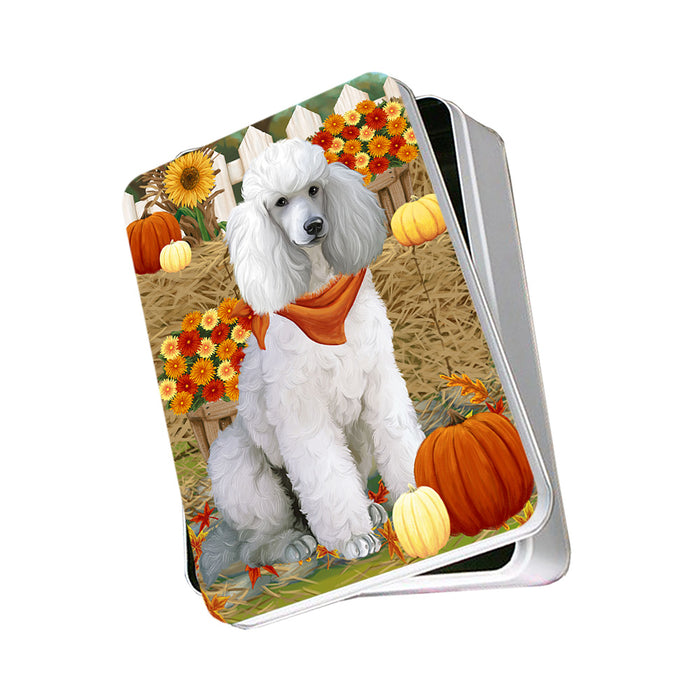 Fall Autumn Greeting Poodle Dog with Pumpkins Photo Storage Tin PITN50831