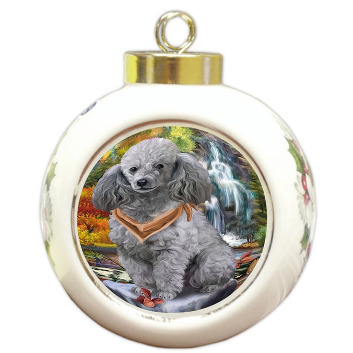 Scenic Waterfall Poodle Dog Round Ball Christmas Ornament RBPOR49511