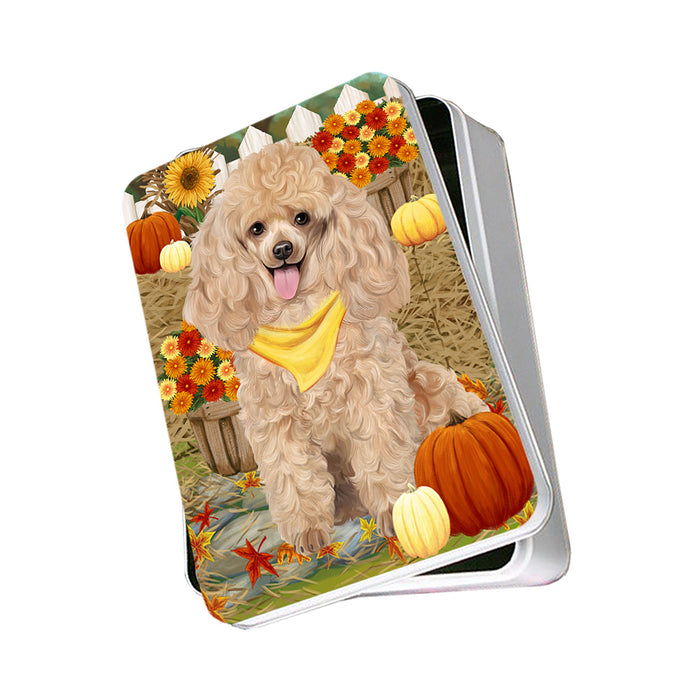 Fall Autumn Greeting Poodle Dog with Pumpkins Photo Storage Tin PITN50832