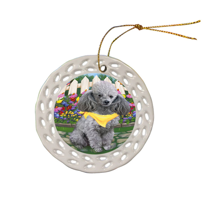 Spring Floral Poodle Dog Ceramic Doily Ornament DPOR50206