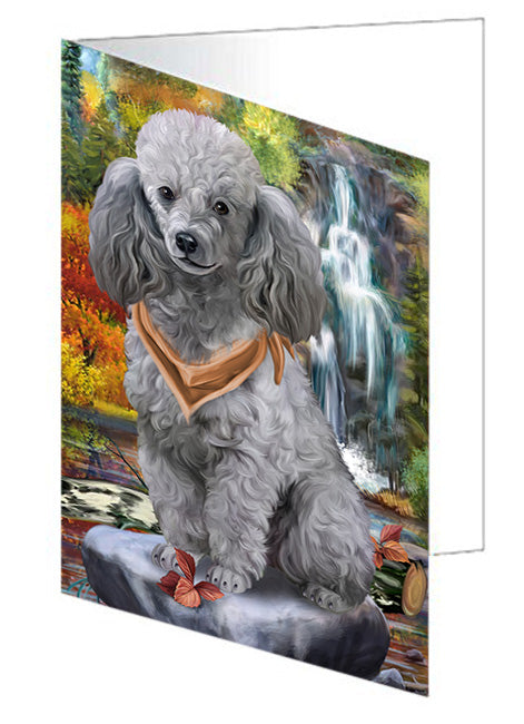 Scenic Waterfall Poodles Dog Handmade Artwork Assorted Pets Greeting Cards and Note Cards with Envelopes for All Occasions and Holiday Seasons GCD52460