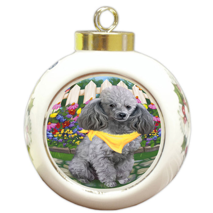 Spring Floral Poodle Dog Round Ball Christmas Ornament RBPOR50206