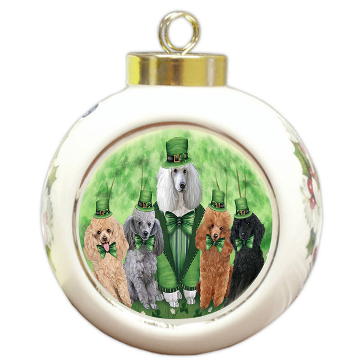 St. Patricks Day Irish Family Portrait Poodles Dog Round Ball Christmas Ornament RBPOR49354