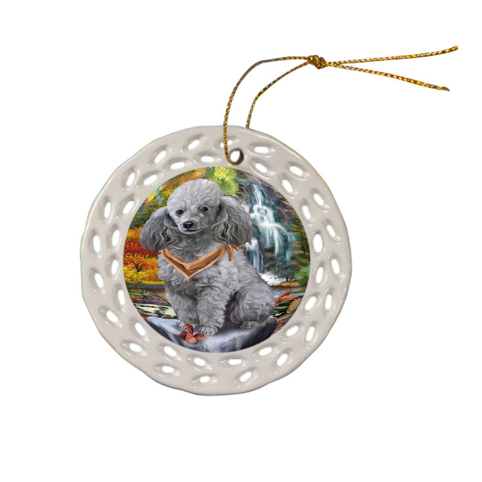 Scenic Waterfall Poodle Dog Ceramic Doily Ornament DPOR49511