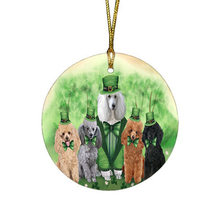 St. Patricks Day Irish Family Portrait Poodles Dog Round Flat Christmas Ornament RFPOR49345