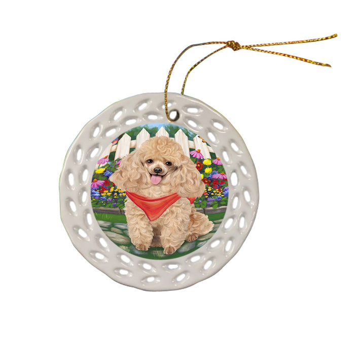 Spring Floral Poodle Dog Ceramic Doily Ornament DPOR50207