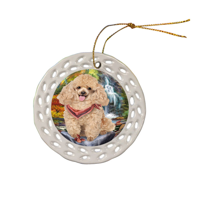 Scenic Waterfall Poodle Dog Ceramic Doily Ornament DPOR49512