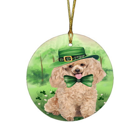 St. Patricks Day Irish Portrait Poodle Dog Round Flat Christmas Ornament RFPOR49346