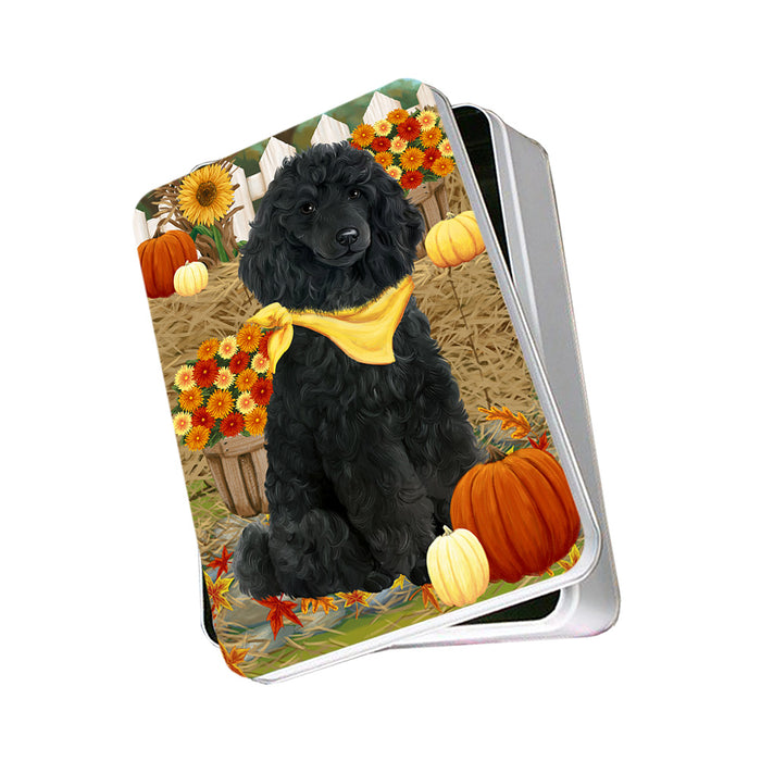 Fall Autumn Greeting Poodle Dog with Pumpkins Photo Storage Tin PITN50833