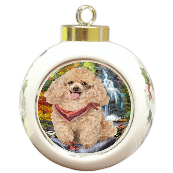 Scenic Waterfall Poodle Dog Round Ball Christmas Ornament RBPOR49512