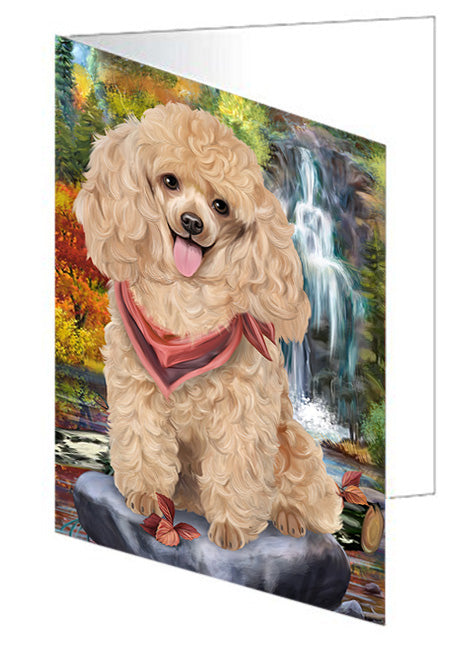 Scenic Waterfall Poodle Dog Handmade Artwork Assorted Pets Greeting Cards and Note Cards with Envelopes for All Occasions and Holiday Seasons GCD52463