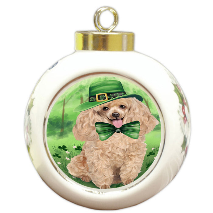 St. Patricks Day Irish Portrait Poodle Dog Round Ball Christmas Ornament RBPOR49355