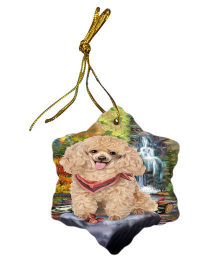 Scenic Waterfall Poodle Dog Star Porcelain Ornament SPOR49504