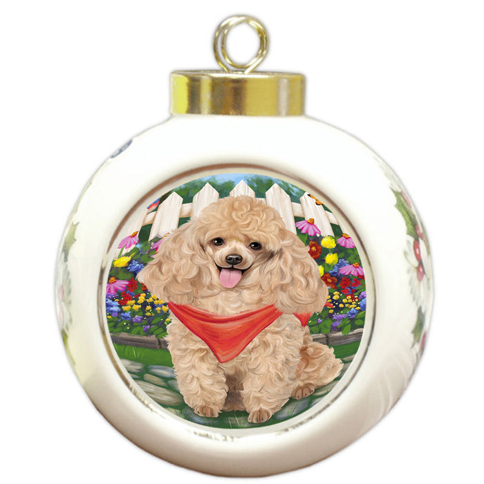 Spring Floral Poodle Dog Round Ball Christmas Ornament RBPOR50207