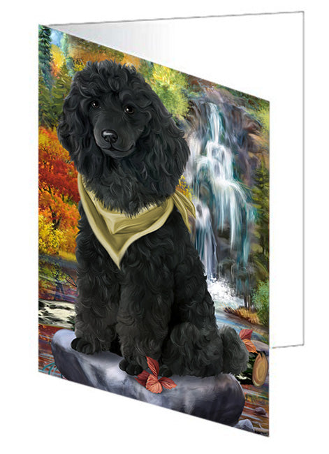 Scenic Waterfall Poodle Dog Handmade Artwork Assorted Pets Greeting Cards and Note Cards with Envelopes for All Occasions and Holiday Seasons GCD52466