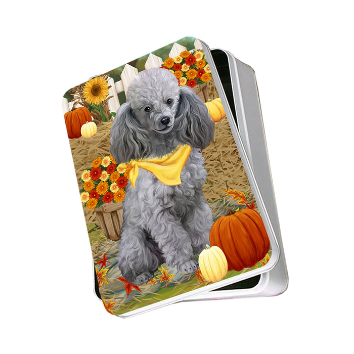 Fall Autumn Greeting Poodle Dog with Pumpkins Photo Storage Tin PITN50834