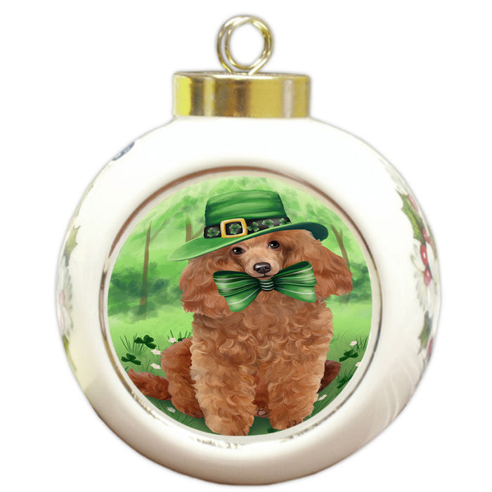 St. Patricks Day Irish Portrait Poodle Dog Round Ball Christmas Ornament RBPOR49356