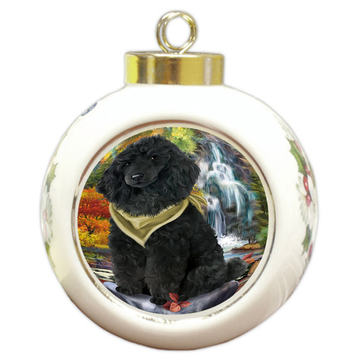 Scenic Waterfall Poodle Dog Round Ball Christmas Ornament RBPOR49513