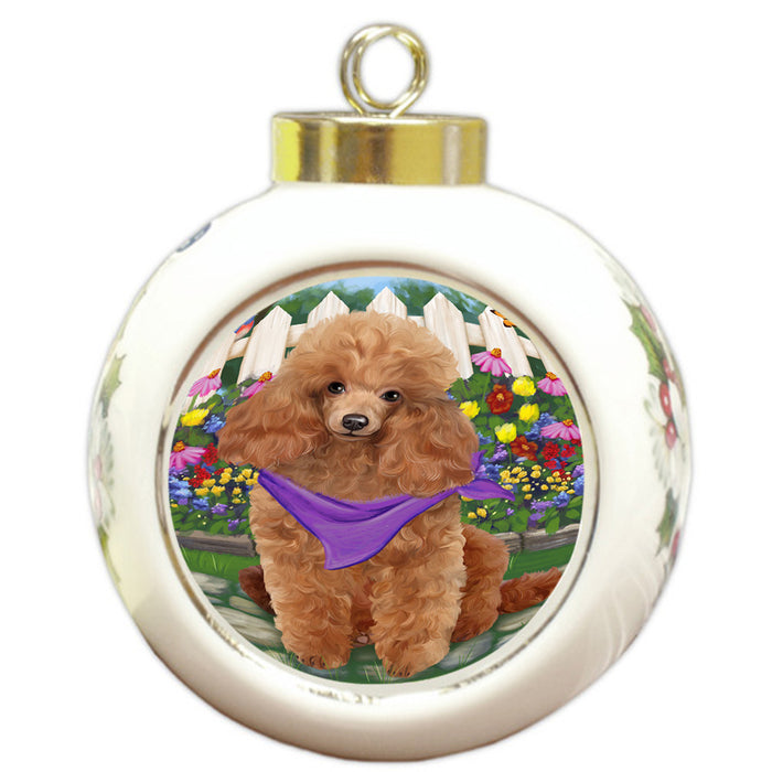 Spring Floral Poodle Dog Round Ball Christmas Ornament RBPOR50208