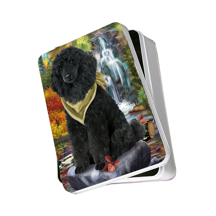 Scenic Waterfall Poodle Dog Photo Storage Tin PITN49513